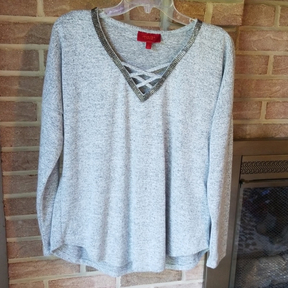Jennifer Lopez long sleeve embellished top L